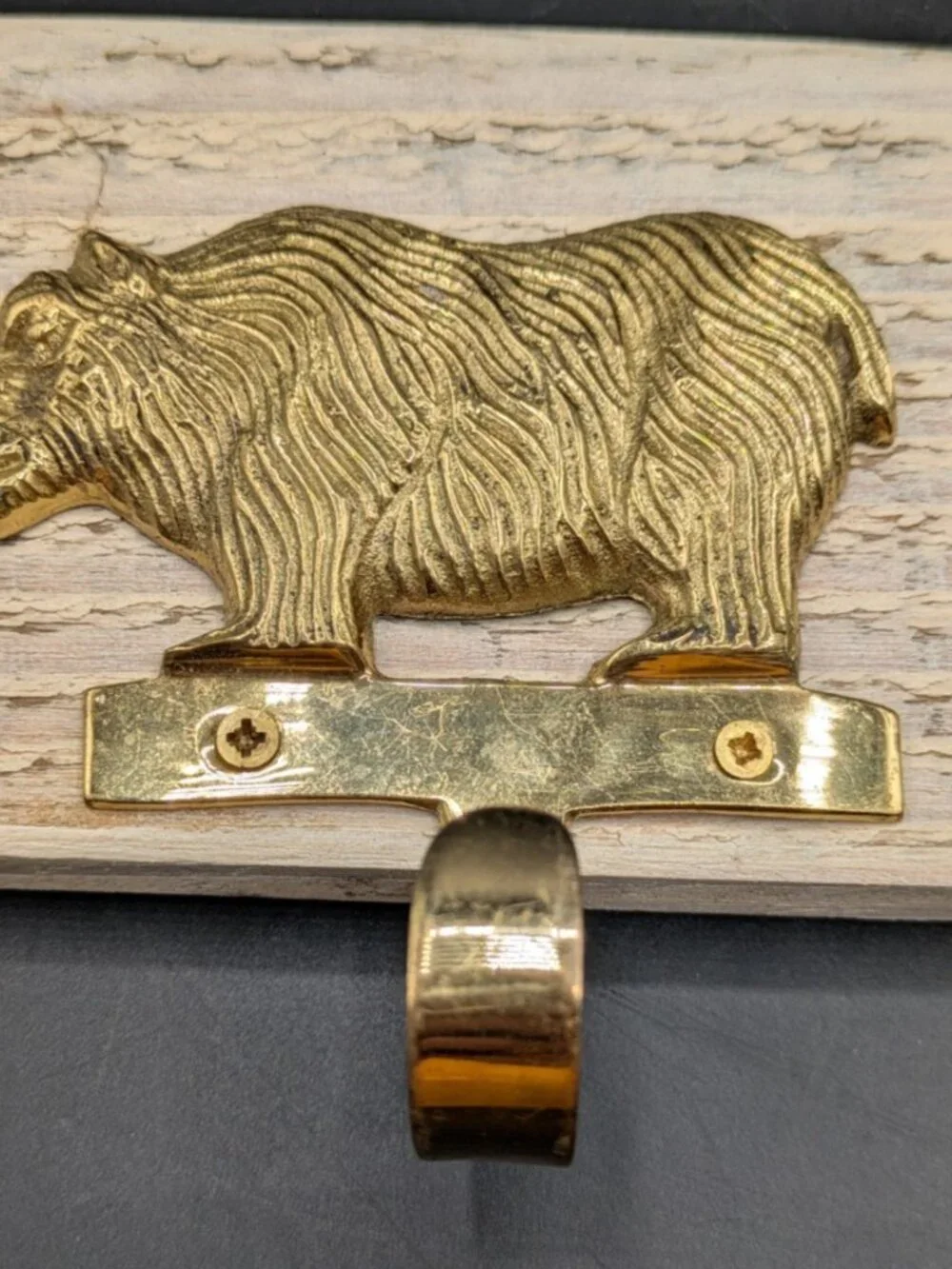 Hand Crafted Hat Key Coat Rack 3 Brass Bear Hooks Wall Mount `16.5